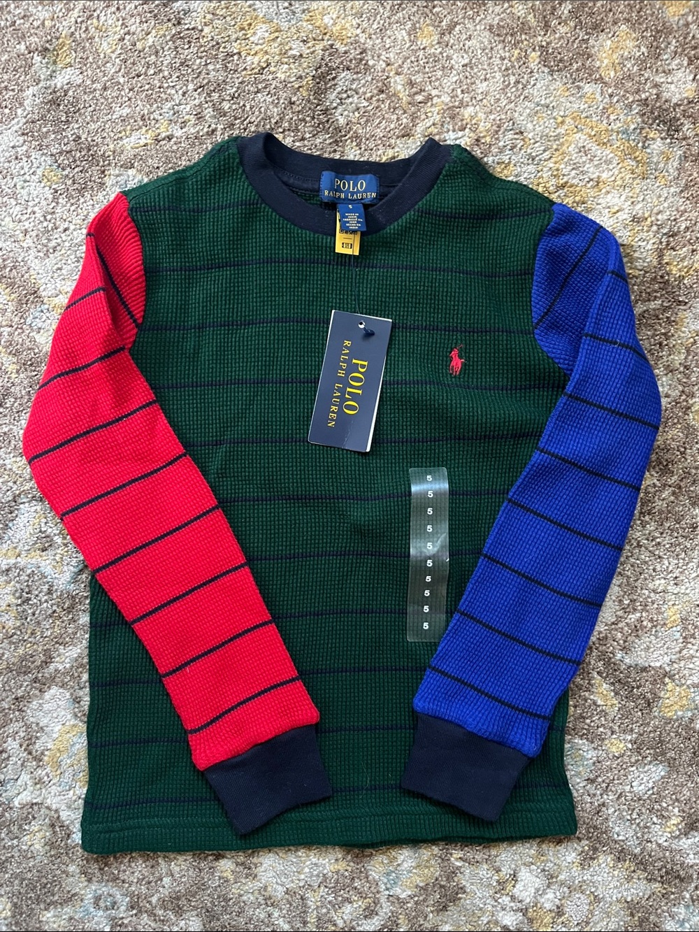 Polo by Ralph Lauren Green Body with Red and Blue Sleeve Crewneck Sweater